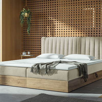 Kontinentálna posteľ 180x200 AGER - béžová / dub zlatý + topper ZDARMA