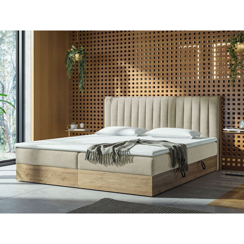 Kontinentálna posteľ 140x200 AGER - béžová / dub zlatý + topper ZDARMA