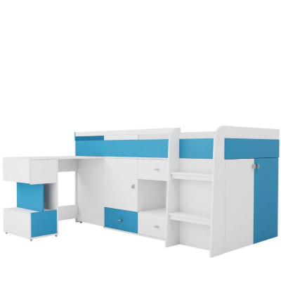 Multifunkčná detská posteľ 90x200 HARKA - biela / modrá