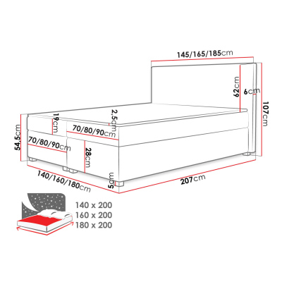 Americká manželská posteľ s vysokým čelom 180x200 PITEA - tmavá šedá + topper ZDARMA