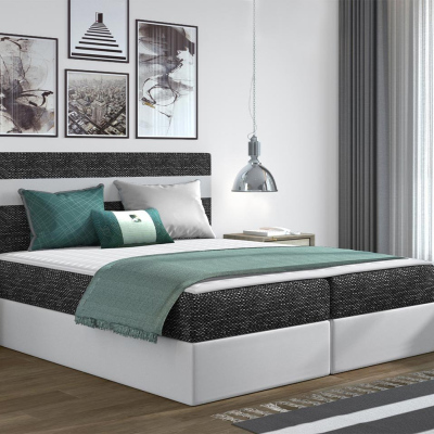 Hotelová manželská posteľ 180x200 SESKARO - čierna / biela ekokoža + topper ZDARMA