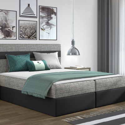 Hotelová manželská posteľ 180x200 SESKARO - svetlá šedá / čierna ekokoža + topper ZDARMA