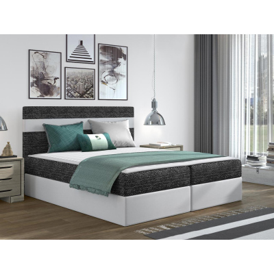 Hotelová manželská posteľ 160x200 SESKARO - čierna / biela ekokoža + topper ZDARMA