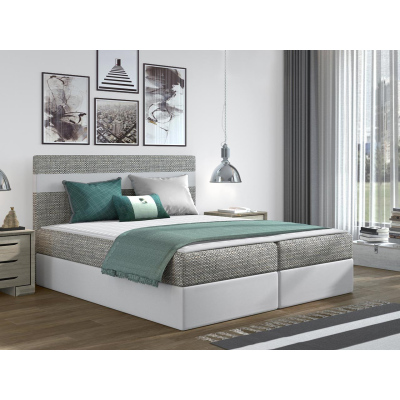 Hotelová manželská posteľ 140x200 SESKARO - svetlá šedá / biela ekokoža + topper ZDARMA