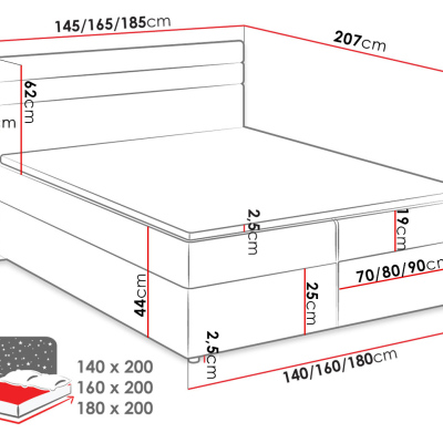 Hotelová manželská posteľ 180x200 SESKARO - čierna / biela ekokoža + topper ZDARMA