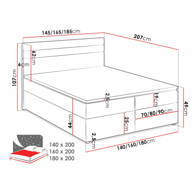 Hotelová manželská posteľ 180x200 SESKARO - čierna / biela ekokoža + topper ZDARMA