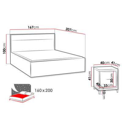 Spálňová zostava s LED osvetlením a posteľou 160x200 SUCRE 2 - orech hikora / dub / čierne nôžky