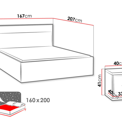 Spálňová zostava s LED osvetlením a posteľou 160x200 SUCRE 2 - orech hikora / dub