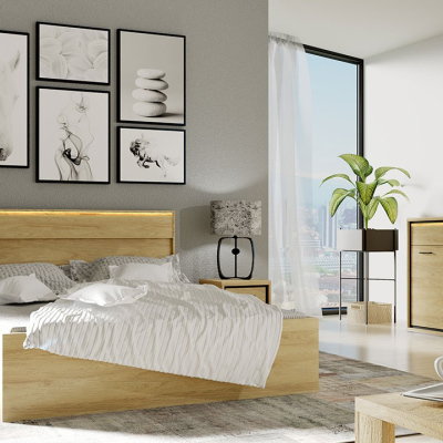 Spálňová zostava s LED osvetlením a posteľou 160x200 SUCRE 1 - orech hikora