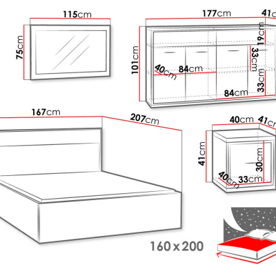 Spálňová zostava s posteľou 160x200 SUCRE 1 - orech hikora