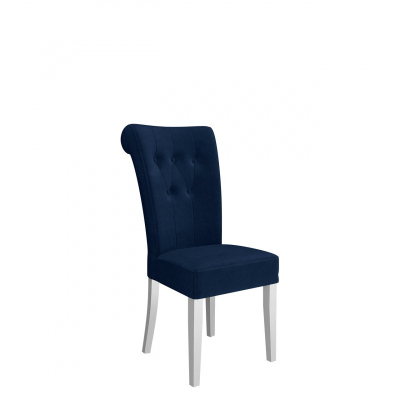 Luxusná jedálenská stolička NOSSEN 3 - polomatná biela / modrá / pozlátené klopadlo