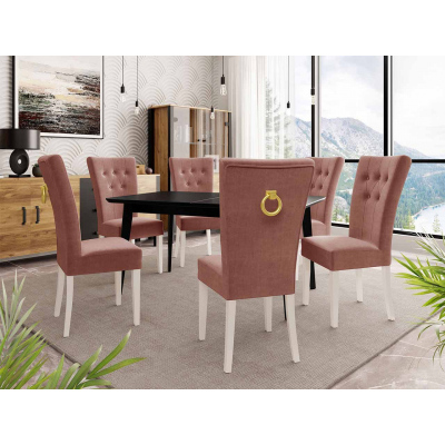 Luxusná kuchynská stolička NOSSEN 4 - polomatná biela / ružová / pozlátené klopadlo