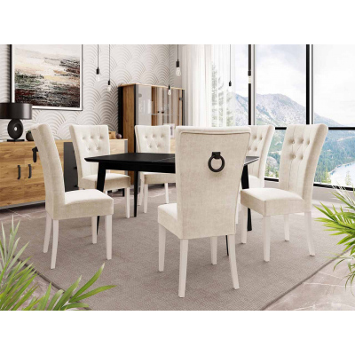 Luxusná kuchynská stolička NOSSEN 4 - polomatná biela / béžová / čierne klopadlo