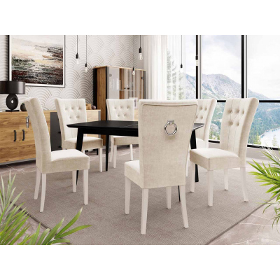 Luxusná kuchynská stolička NOSSEN 4 - polomatná biela / béžová / chrómované klopadlo