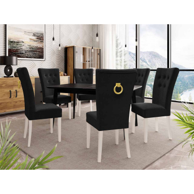 Luxusná kuchynská stolička NOSSEN 4 - polomatná biela / čierna / pozlátené klopadlo