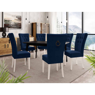 Luxusná kuchynská stolička NOSSEN 4 - polomatná biela / modrá / čierne klopadlo