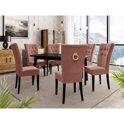 Luxusná kuchynská stolička NOSSEN 4 - čierna / ružová / pozlátené klopadlo