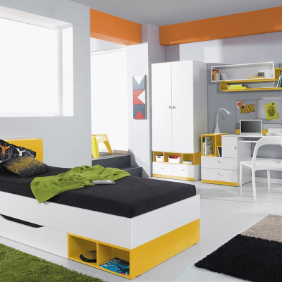 Nábytok do detskej izby s posteľou 90x200 HARKA 4 - biely / žltý