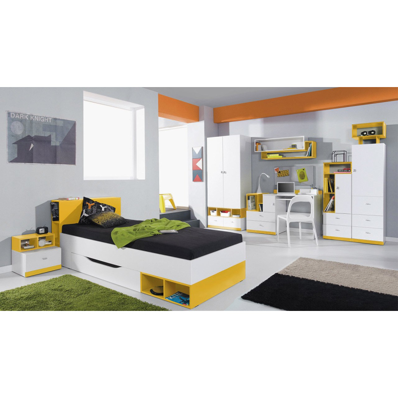 Nábytok do detskej izby s posteľou 90x200 HARKA 4 - biely / žltý