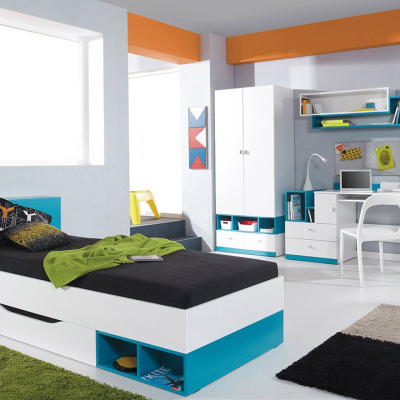 Nábytok do detskej izby s posteľou 90x200 HARKA 4 - biely / modrý