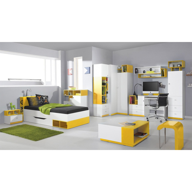 Nábytok do detskej izby s posteľou 90x200 HARKA 3 - biely / žltý