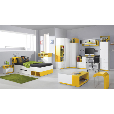 Nábytok do detskej izby s posteľou 90x200 HARKA 3 - biely / žltý