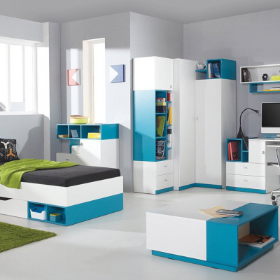 Nábytok do detskej izby s posteľou 90x200 HARKA 3 - biely / modrý