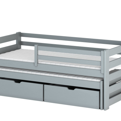 Detská posteľ s prístelkou a úložným priestorom HERMIONA - 80x200, šedá