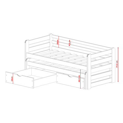 Detská posteľ s prístelkou a úložným priestorom HERMIONA - 80x200, borovica