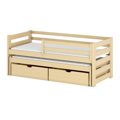 Detská posteľ s prístelkou a úložným priestorom HERMIONA - 90x200, borovica