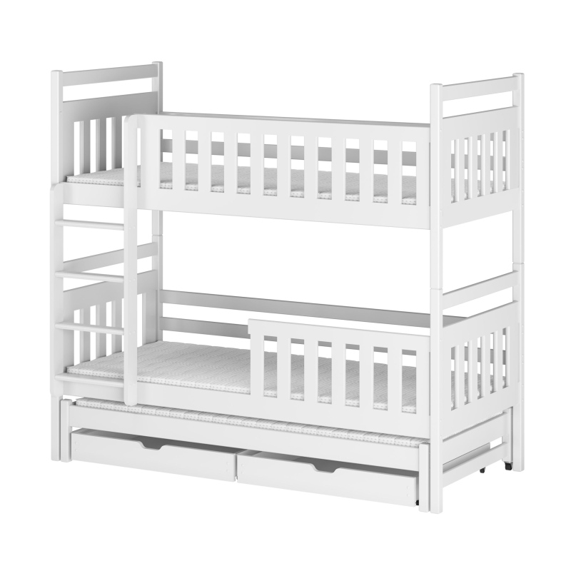 Poschodová posteľ so šuplíkmi a prístelkou MICHAELA - 80x160, biela