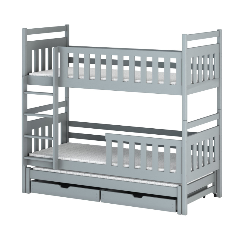 Poschodová posteľ so šuplíkmi a prístelkou MICHAELA - 80x180, šedá
