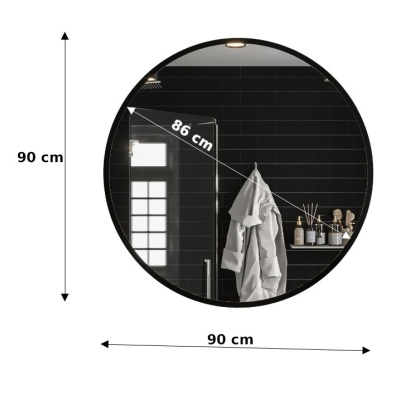 Okrúhle zrkadlo ZENOBIE 90 cm - čierny mat