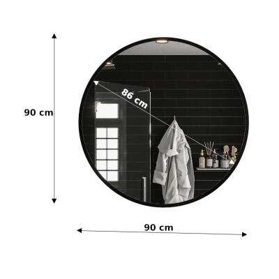 Okrúhle zrkadlo ZENOBIE 90 cm - čierny mat