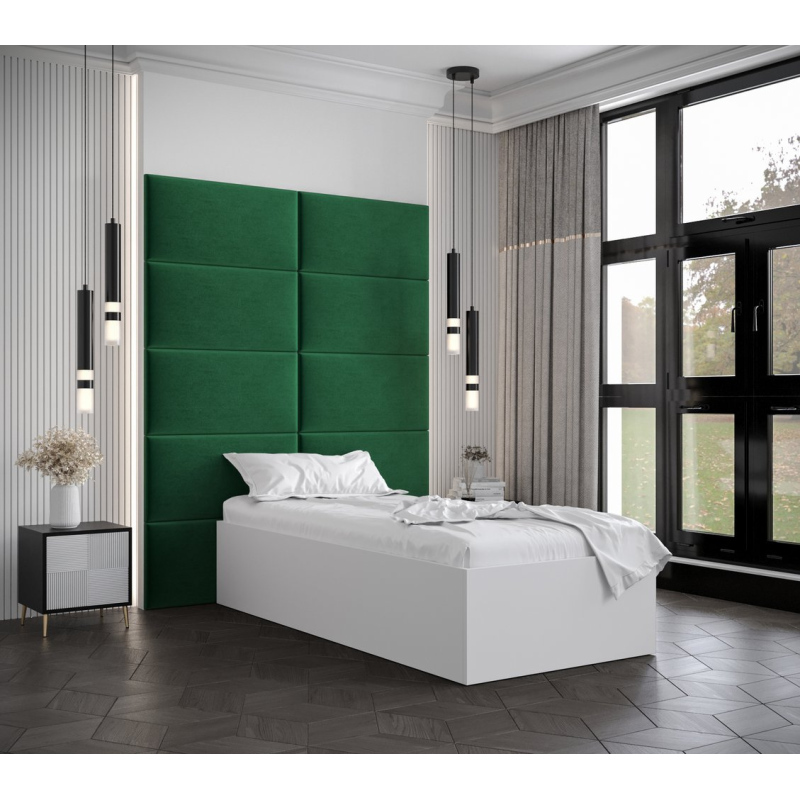Jednolôžko s čalúnenými panelmi MIA 1 - 90x200, biele, zelené panely