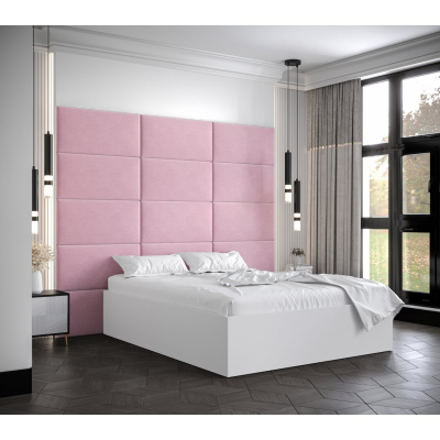 Dvojlôžko s čalúnenými panelmi MIA 1 - 140x200, biele, ružové panely