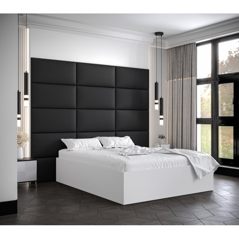 Dvojlôžko s čalúnenými panelmi MIA 1 - 140x200, biele, čierne panely z ekokože