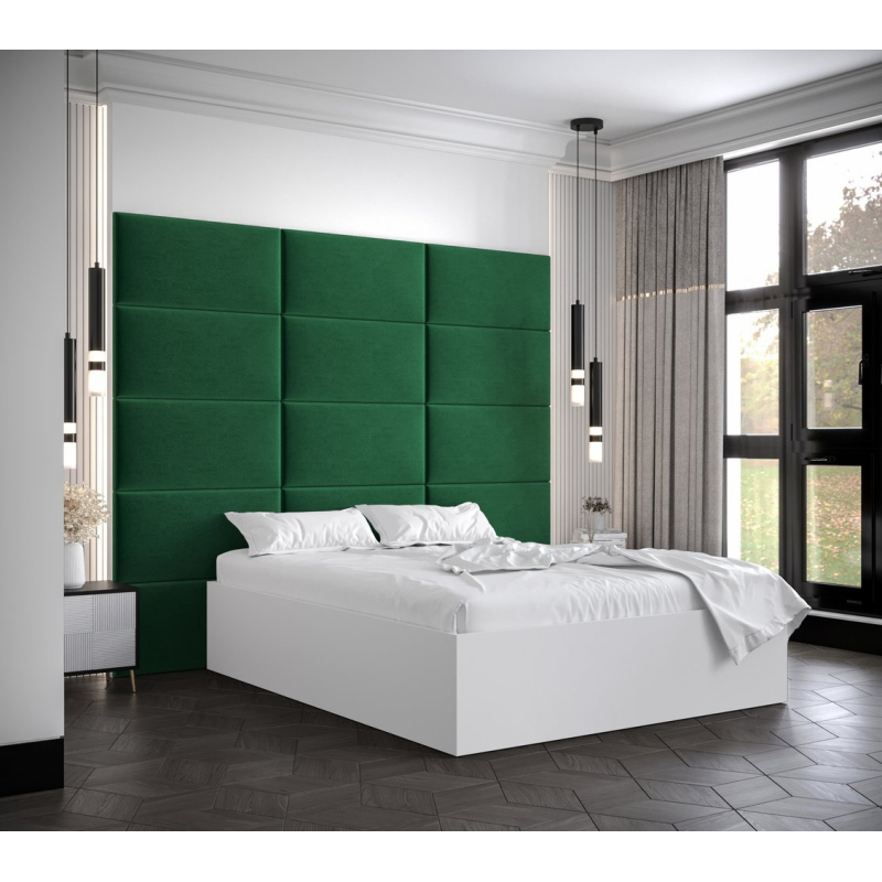Dvojlôžko s čalúnenými panelmi MIA 1 - 160x200, biele, zelené panely