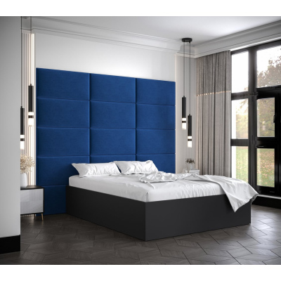 Dvojlôžko s čalúnenými panelmi MIA 1 - 160x200, čierne, modré panely