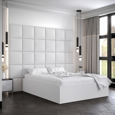 Manželská posteľ s čalúnenými panelmi MIA 3 - 140x200, biela, biele panely z ekokože