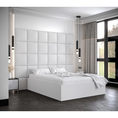 Manželská posteľ s čalúnenými panelmi MIA 3 - 140x200, biela, biele panely z ekokože