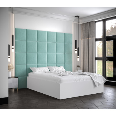 Manželská posteľ s čalúnenými panelmi MIA 3 - 140x200, biela, mätové panely