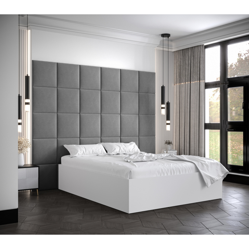 Manželská posteľ s čalúnenými panelmi MIA 3 - 140x200, biela, šedé panely