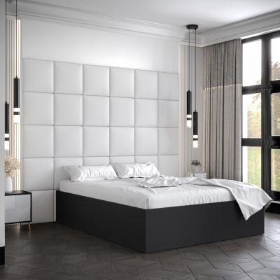 Manželská posteľ s čalúnenými panelmi MIA 3 - 140x200, čierna, biele panely z ekokože