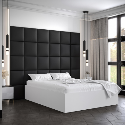Manželská posteľ s čalúnenými panelmi MIA 3 - 160x200, biela, čierne panely z ekokože