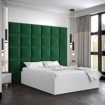 Manželská posteľ s čalúnenými panelmi MIA 3 - 160x200, biela, zelené panely
