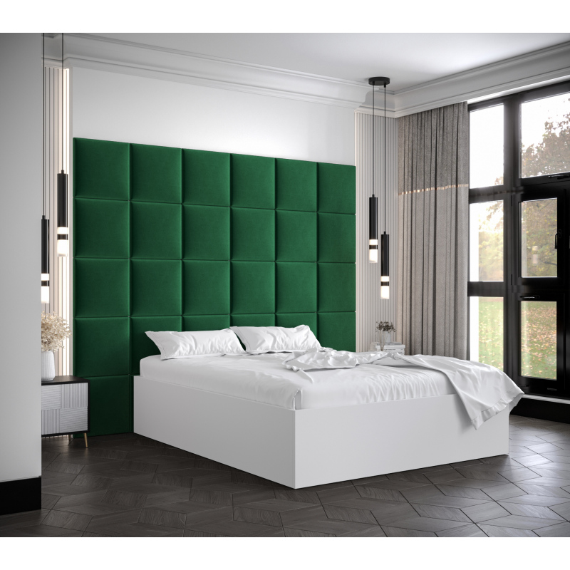 Manželská posteľ s čalúnenými panelmi MIA 3 - 160x200, biela, zelené panely