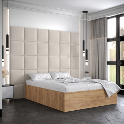 Manželská posteľ s čalúnenými panelmi MIA 3 - 160x200, dub zlatý, béžové panely