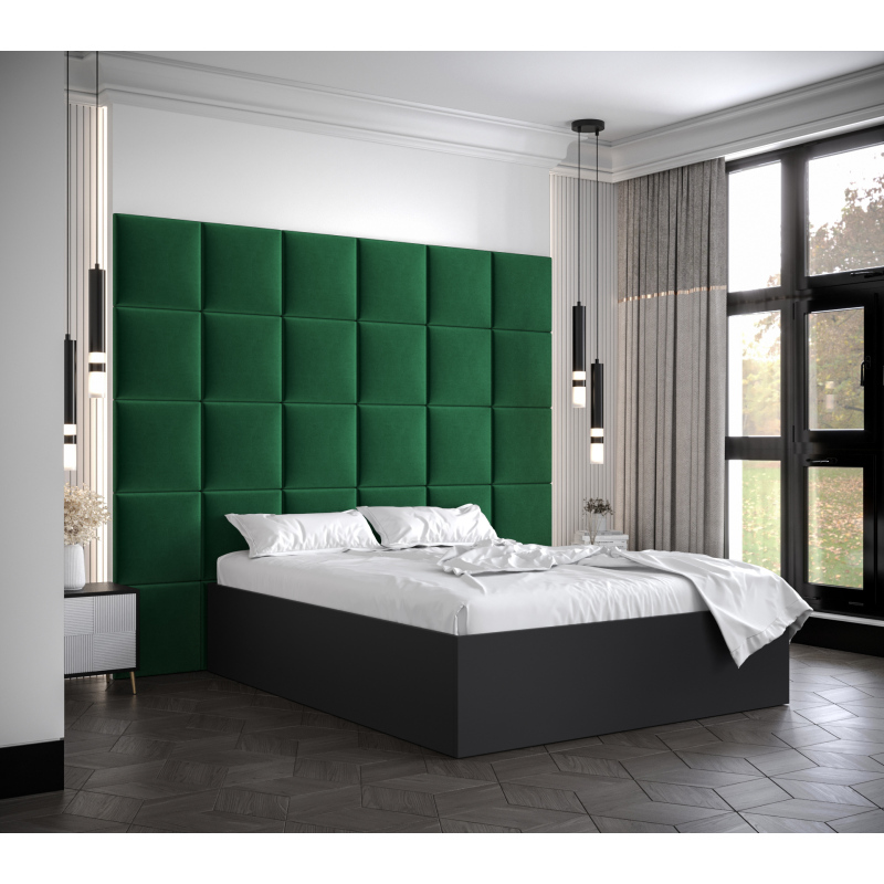 Manželská posteľ s čalúnenými panelmi MIA 3 - 160x200, čierna, zelené panely