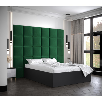 Manželská posteľ s čalúnenými panelmi MIA 3 - 160x200, čierna, zelené panely